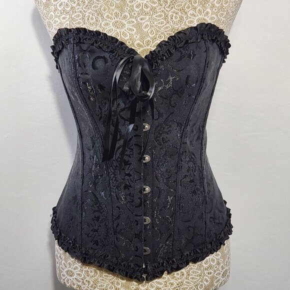 Other - Black Lace Corset Tie Up Boning Whimsygoth Closure Front Tie Back Cinching XL